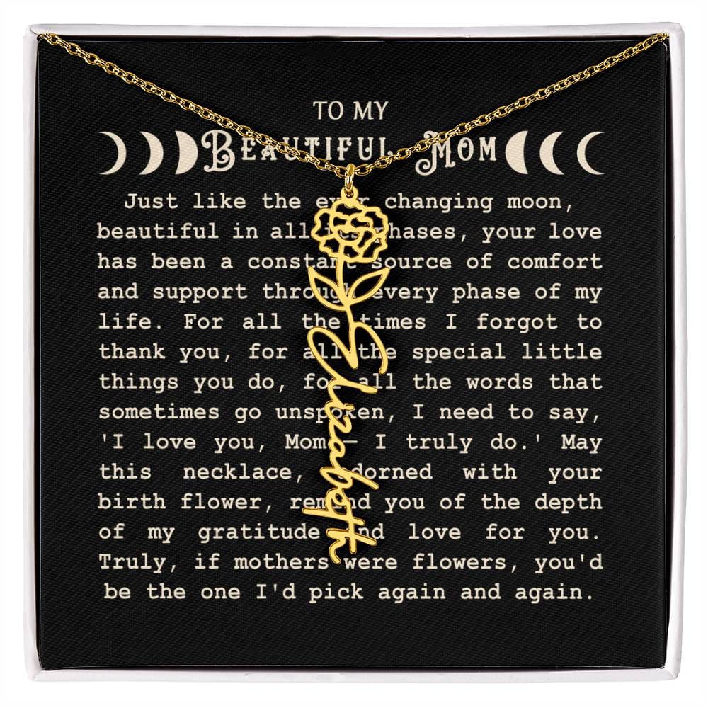 Birth Flower Name Moon Phase Necklace - To My Beautiful Mom